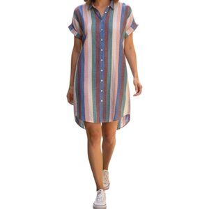 Madewell Multicolored Flagstaff Striped Boho Cottege Linen Shirt Dress Medium